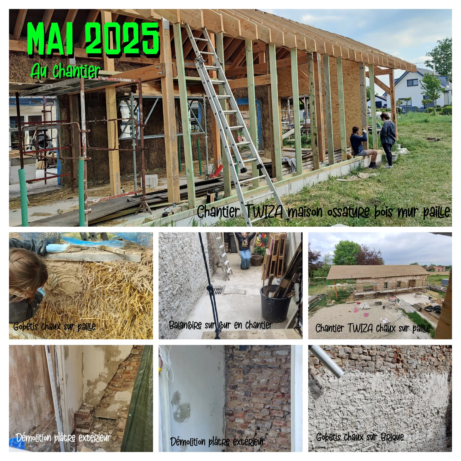 Chantiers chaux sur paille et sur brique