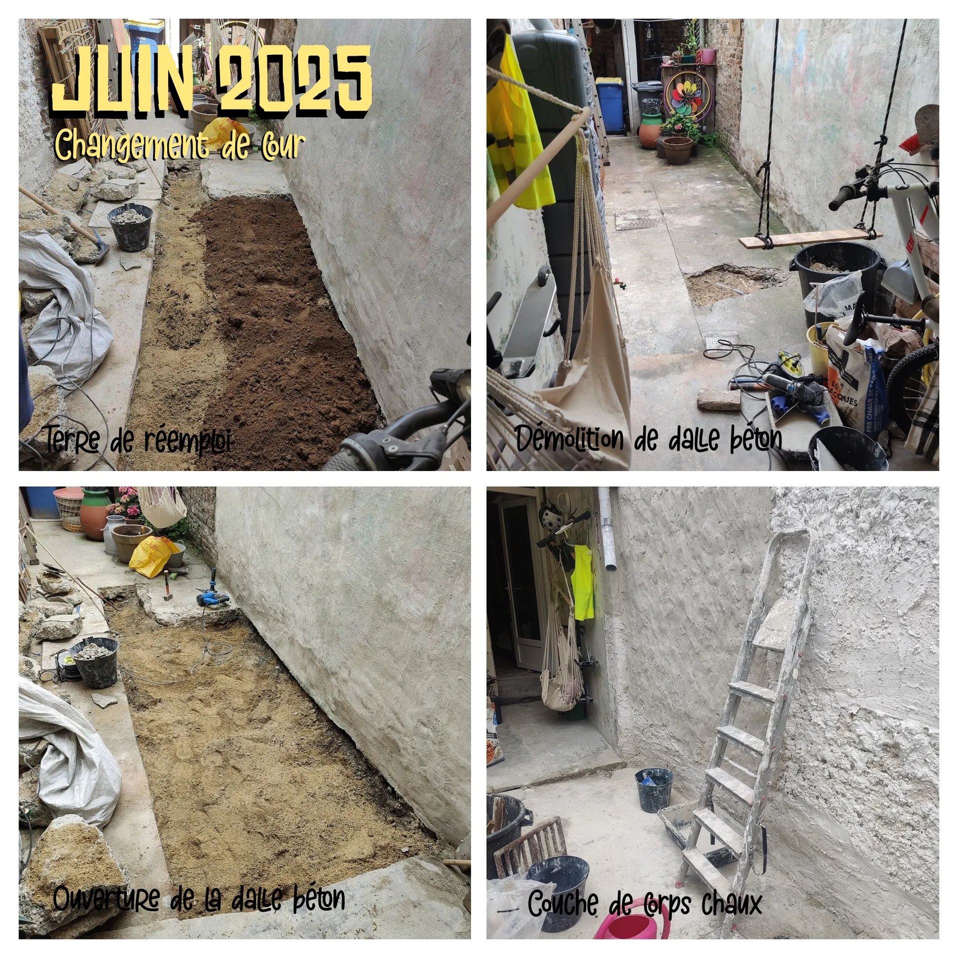 Aménagement de cour. Adieu dalle béton, bonjour enduit chaux.